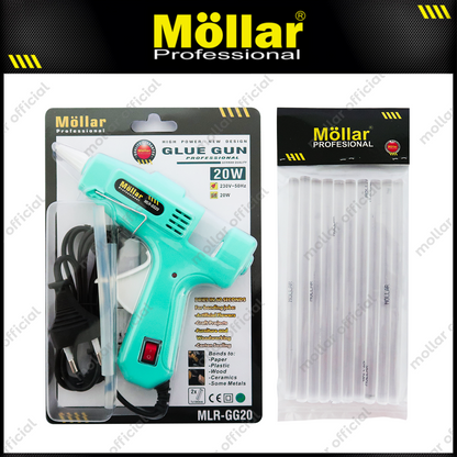 [PAKET] MOLLAR Glue Gun 20 Watt Biru & 10 Pcs Refill Lilin Lem Tembak