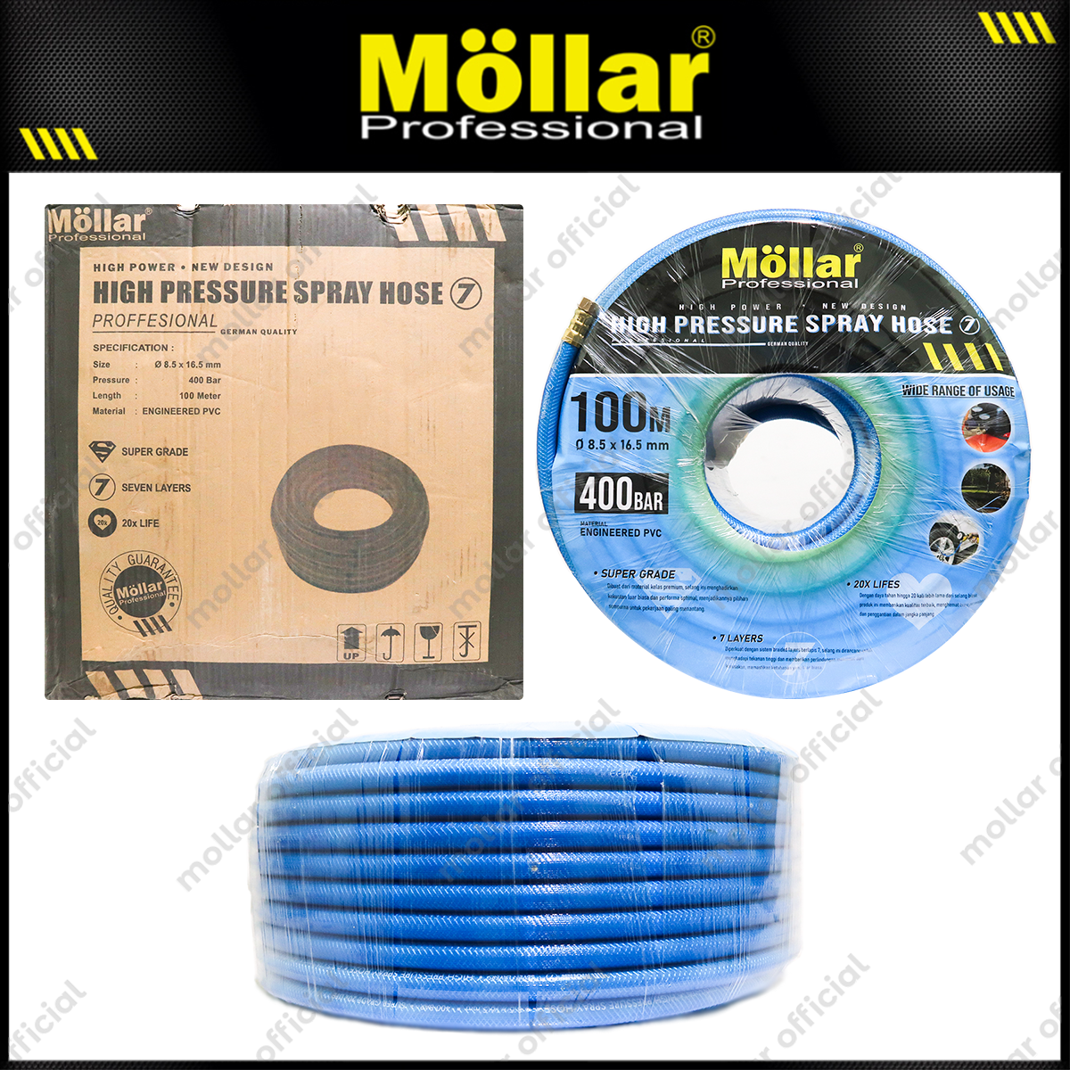 MOLLAR Selang Kompresor Biru 7 Layer 400 bar Panjang 100 meter