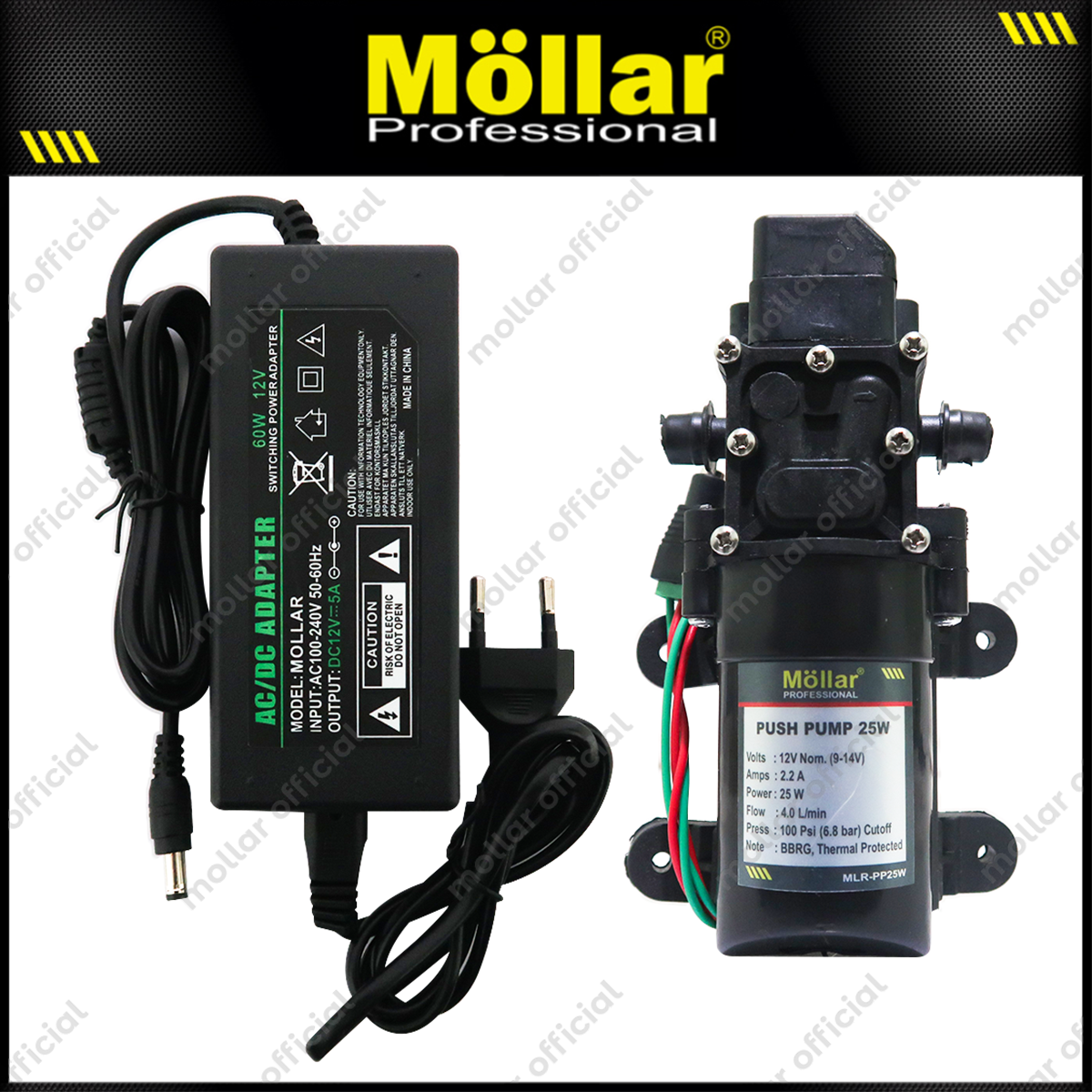 [PAKET] MOLLAR Dinamo Sprayer Push Pump Pompa Air Dc & Adaptor 12v 5a