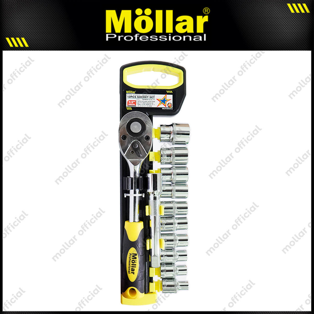 MOLLAR MLR-SOC012 Kunci Sok Set 12 pcs Handle Ratchet 1/2"
