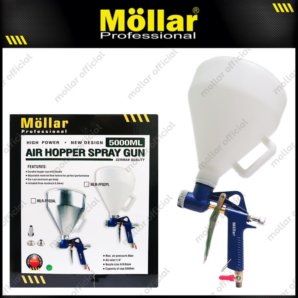 MOLLAR FF02PL Spray Gun Tesktur Hopper FF02 Wadah Plastik