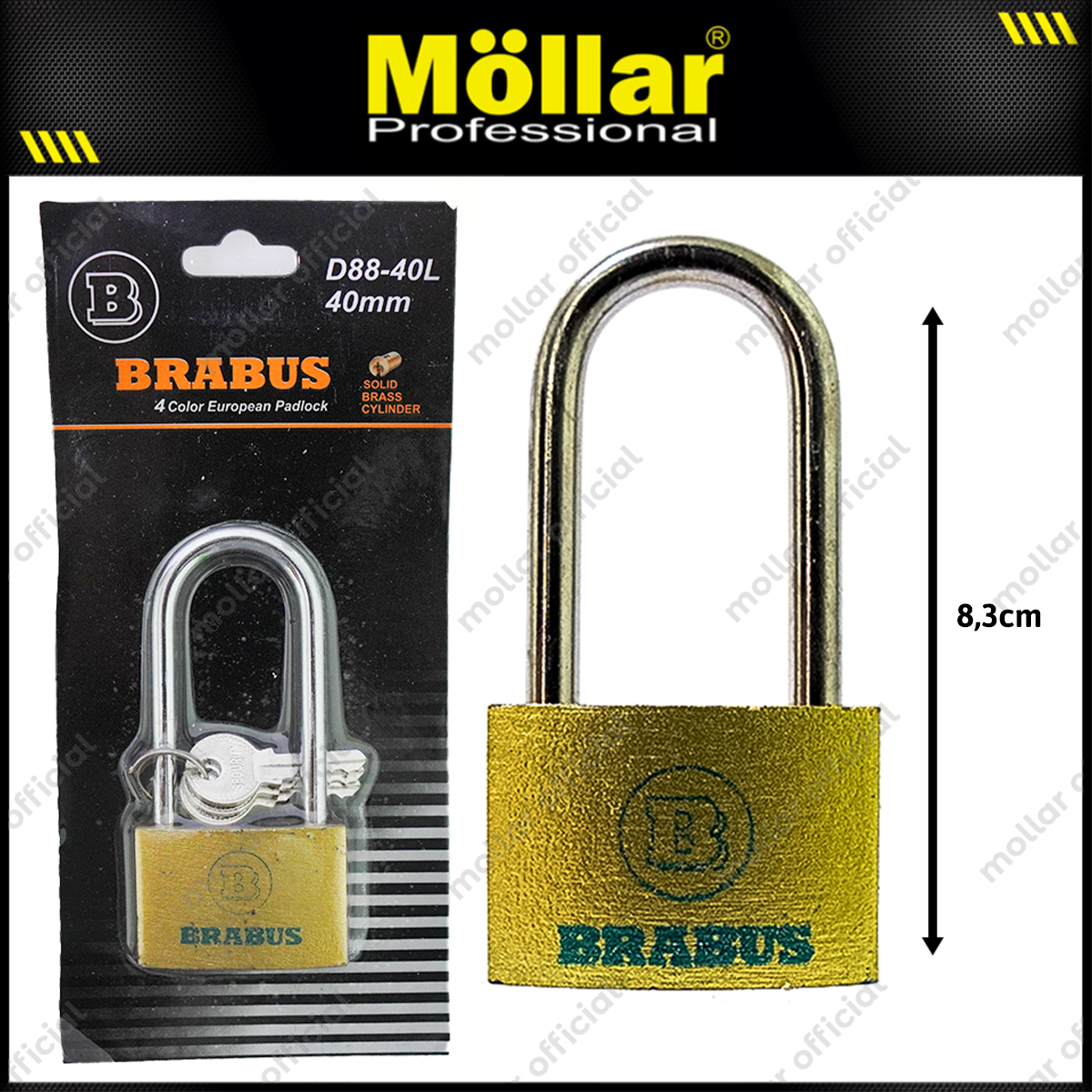 BRABUS D88-40L Gembok Kuning Blister 40 mm Long / Gembok Leher Panjang