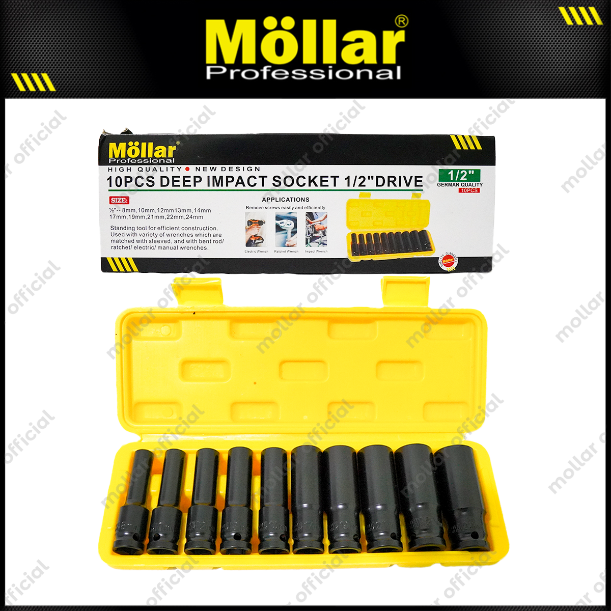MOLLAR B13659 Mata Sok Panjang Deep Impact 1/2" Set 10 pcs 8-24 mm