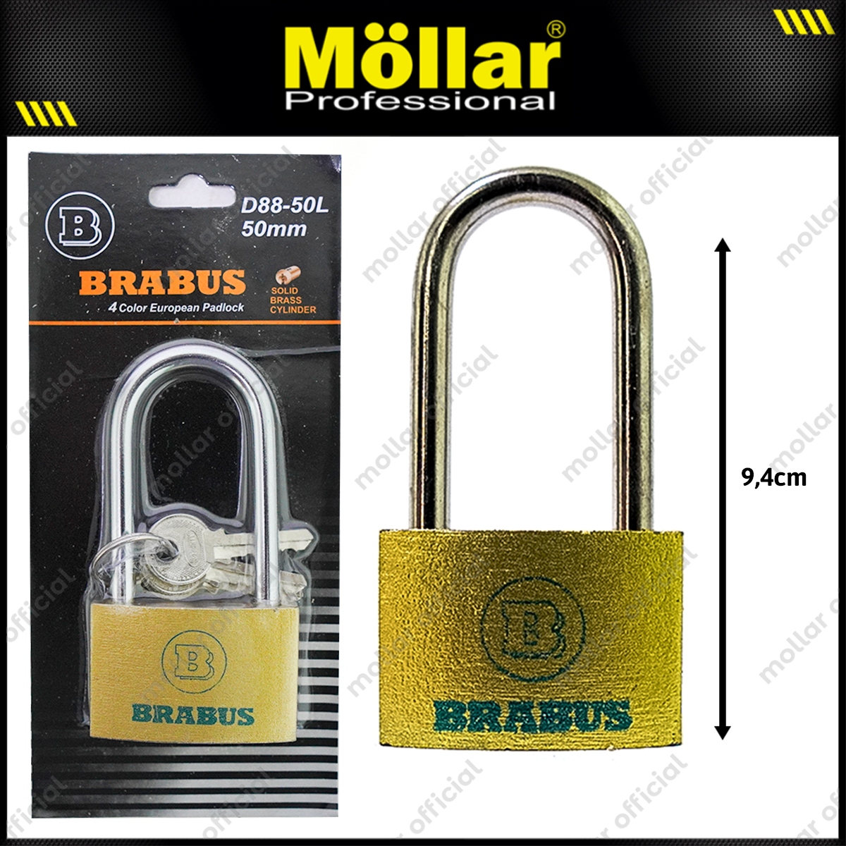 BRABUS D88-50L Gembok Kuning Blister 50 mm Long / Gembok Leher Panjang