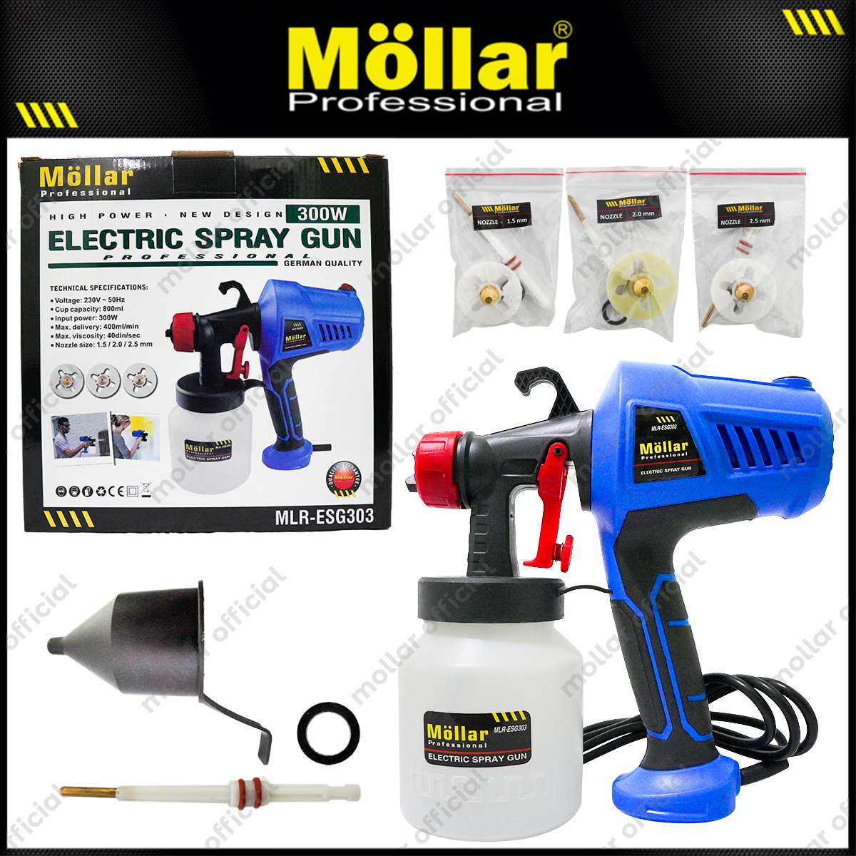 Mollar Rasmi MOLLAR ESG303N Mesin Spray Gun Listrik 3 Nozzle – samudrabautteknik