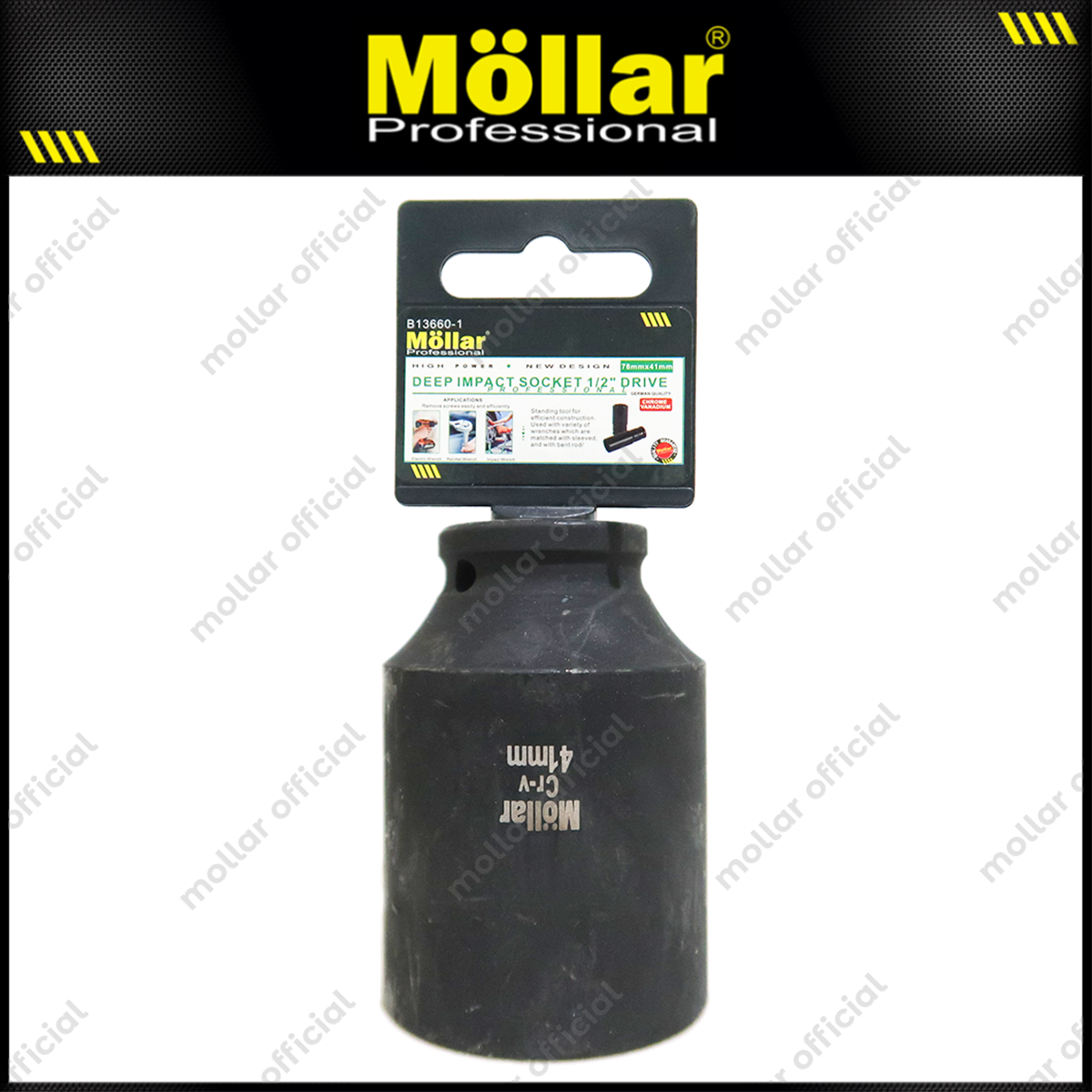 MOLLAR B13660 Mata Sok Panjang 1/2" 6PT 41 mm / Deep Socket
