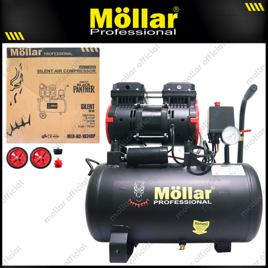 MOLLAR MLR-AC-1024BP Mesin Kompresor Angin Oilless 3/4 HP 24 Liter Black Panther