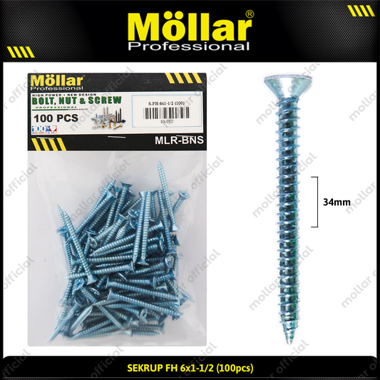 MOLLAR 93-050 Sekrup FH 6 x 1-1/2 - 100 pcs