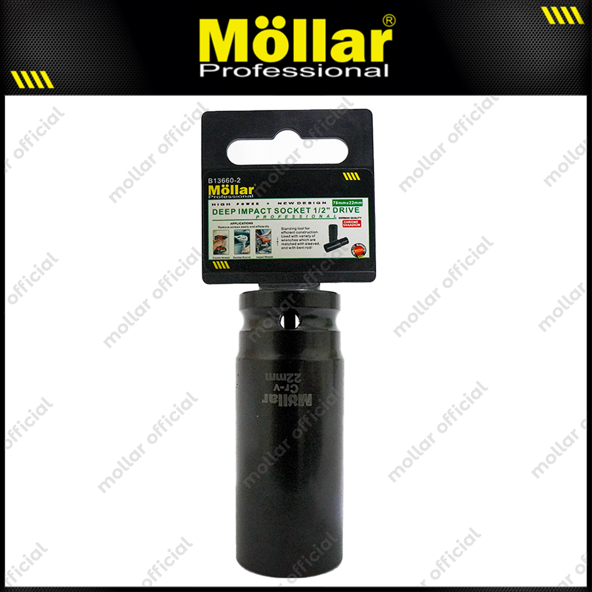 MOLLAR B13660 Mata Sok Panjang 1/2" 6PT 22 mm / Deep Socket