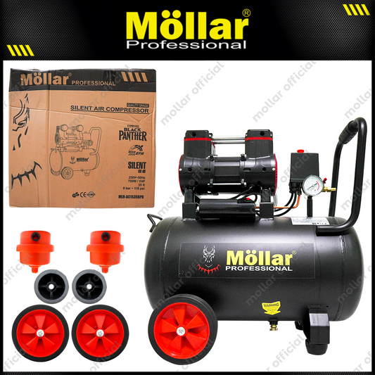 MOLLAR MLR-AC-1535BP Mesin Kompresor Angin Oilless 1 HP 35 Liter Black Panther