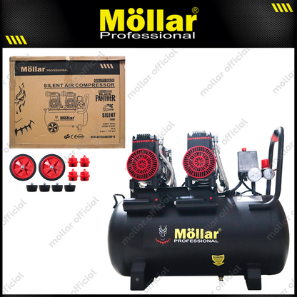 MOLLAR MLR-AC1550H2BP-R Mesin Kompresor Angin Oilless 2x1 HP 50 Liter Black Panther