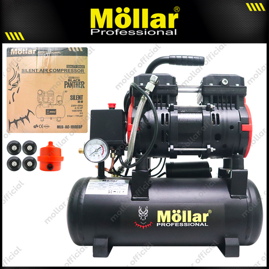 MOLLAR MLR-AC-1008BP Mesin Kompresor Angin Oilless 3/4 HP 8 Liter Black Panther
