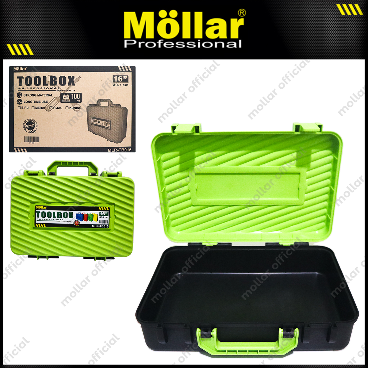MOLLAR MLR-TB016 Tool Box Plastik 16" - Hijau 31-600-G