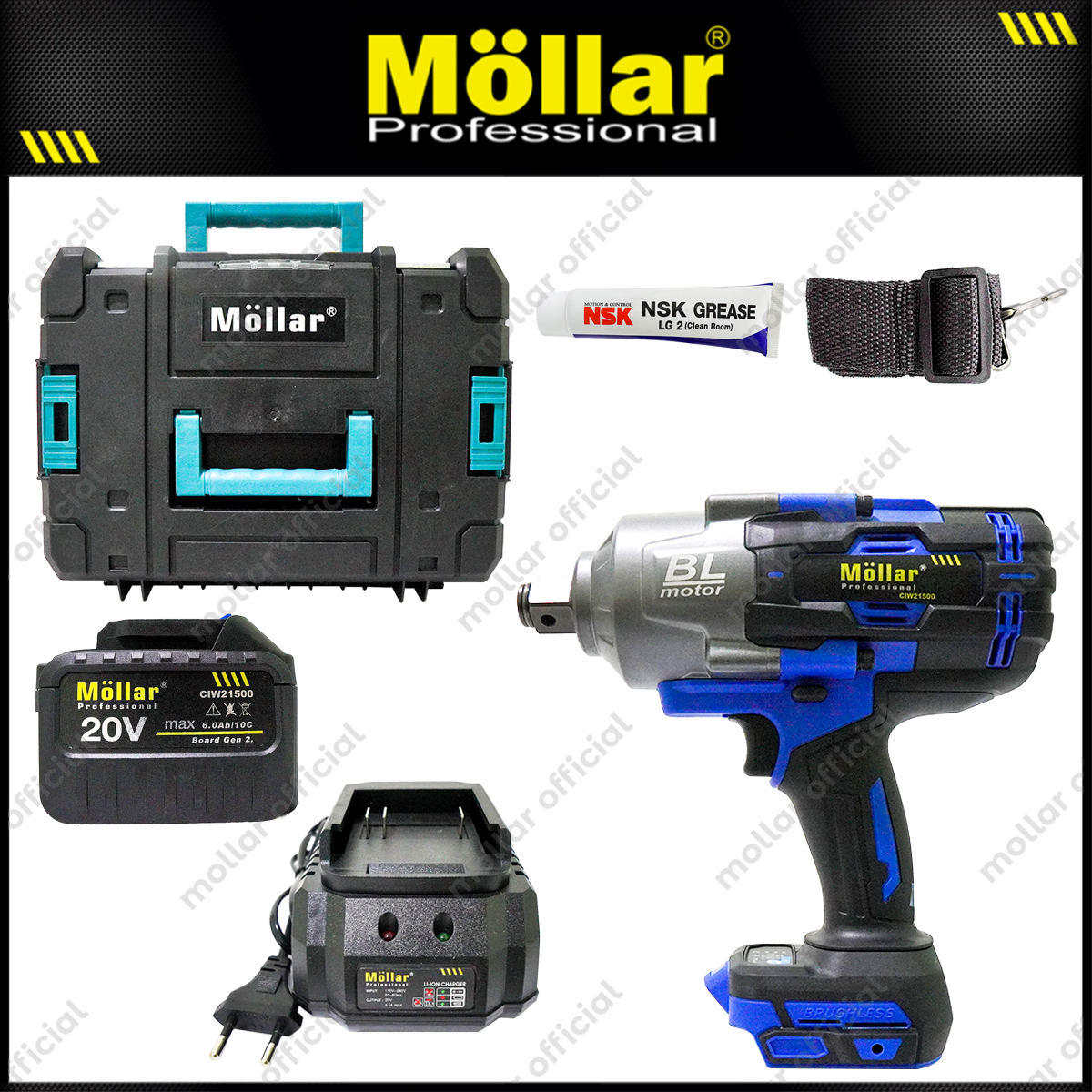 MOLLAR CIW21500 Mesin Buka Baut Truk Baterai 20V / Cordless Impact Wrench