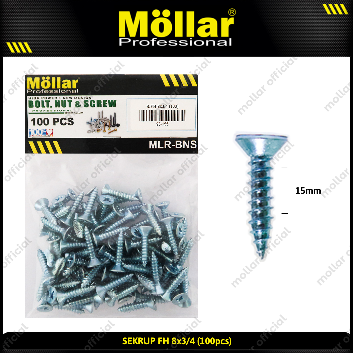 MOLLAR 93-055 Sekrup FH 8 x 3/4 - 100 pcs