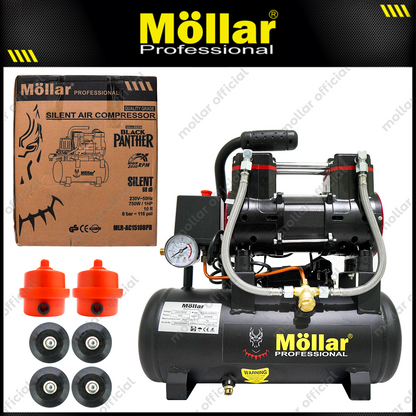 MOLLAR MLR-AC-1510BP Mesin Kompresor Angin Oilless 1 HP 10 Liter Black Panther
