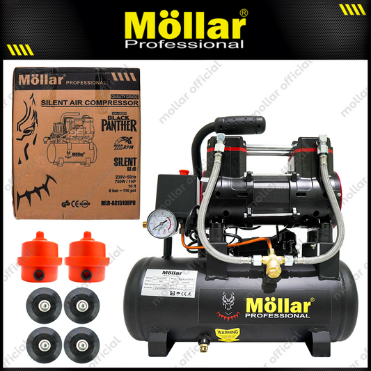 MOLLAR MLR-AC-1510BP Mesin Kompresor Angin Oilless 1 HP 10 Liter Black Panther