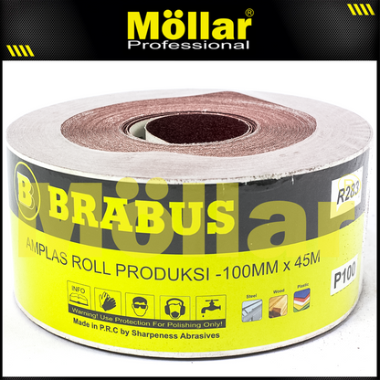 BRABUS No. 100 Amplas Roll 45 Meter Kain Abrasive Cloth Kayu Tembok