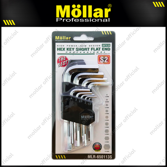 MOLLAR MLR-650113S Kunci L Set Pendek Flat 9 Pcs 1.5-10 mm S2 Steel