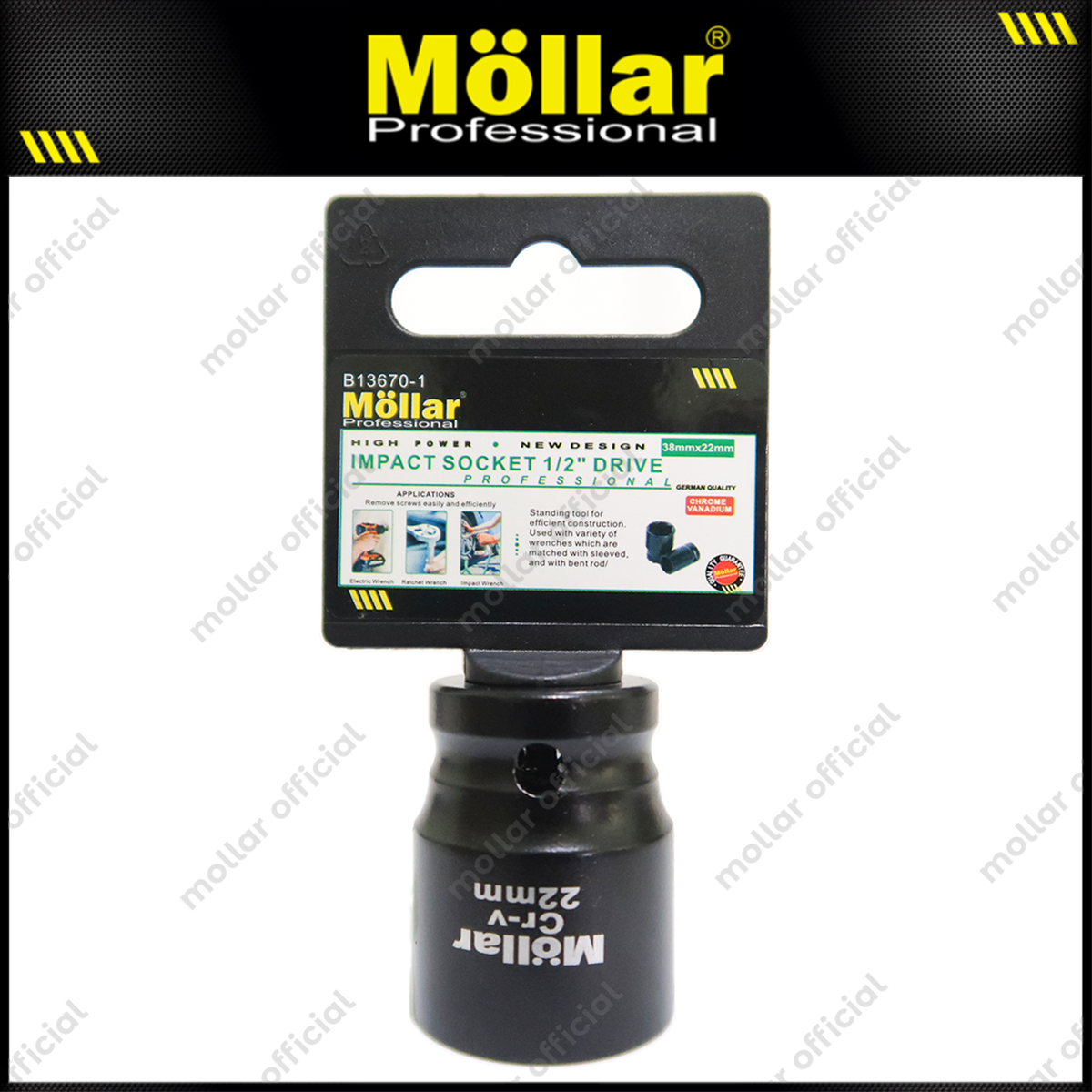 MOLLAR B13670-1 Mata Sok Pendek 1/2" 6PT 22 mm / Deep Socket
