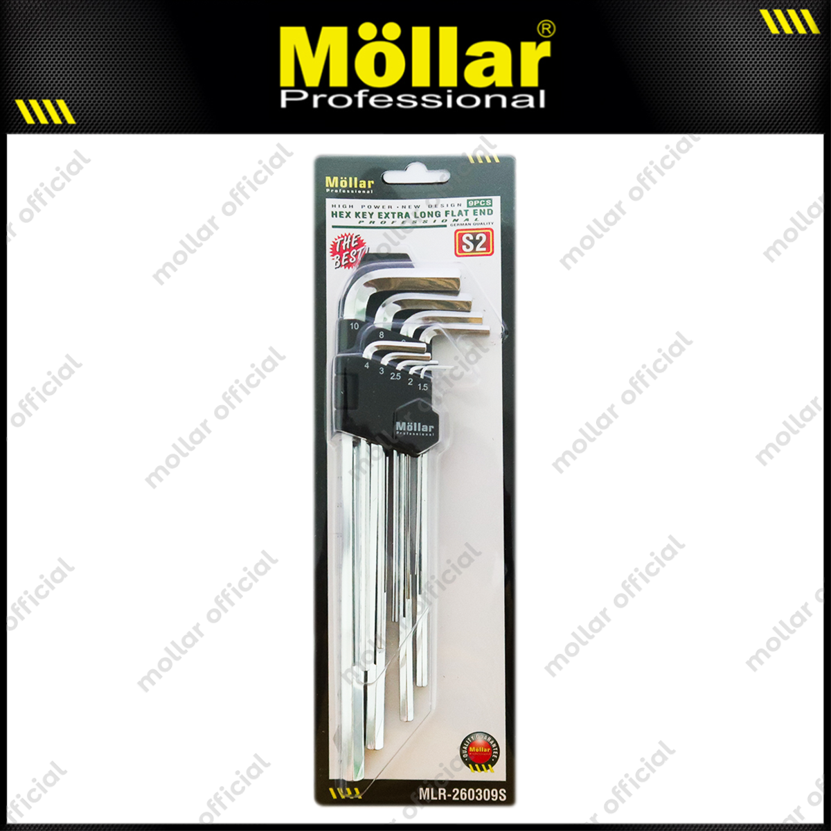 MOLLAR MLR-260309S Kunci L Set Panjang Flat 9 Pcs 1.5-10 mm S2 Steel