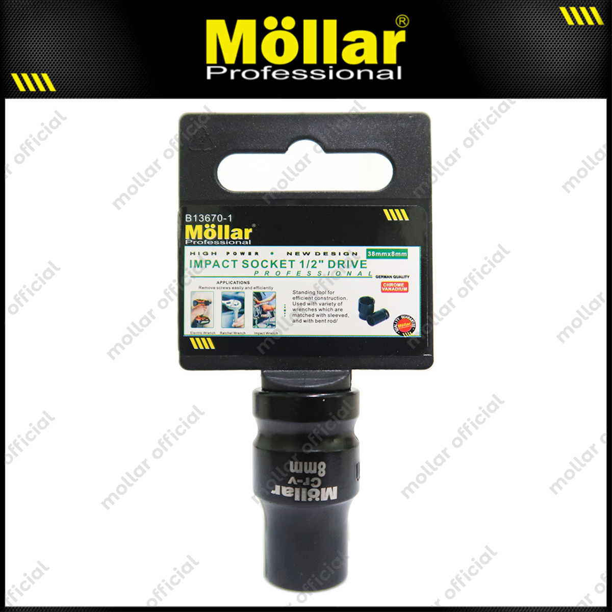 MOLLAR B13670-1 Mata Sok Pendek 1/2" 6PT 8 mm / Deep Socket
