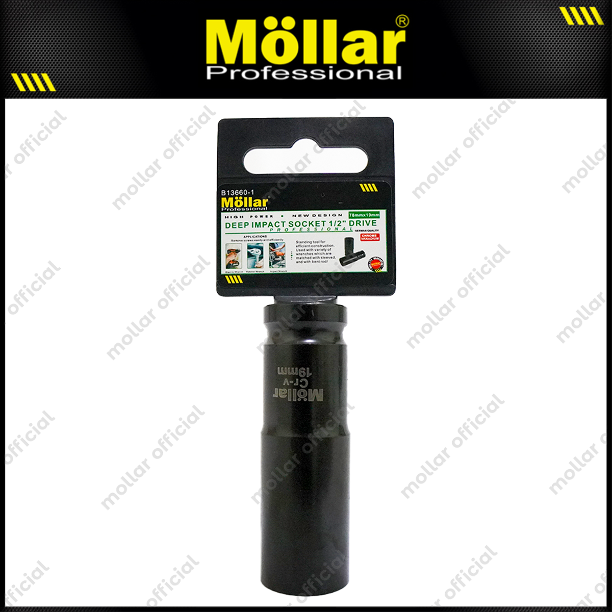 MOLLAR B13660 Mata Sok Panjang 1/2" 6PT 19 mm / Deep Socket