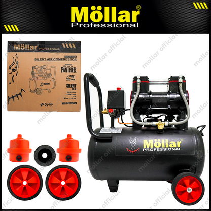 MOLLAR MLR-AC-1525BP Mesin Kompresor Angin Oilless 1 HP 25 Liter Black Panther
