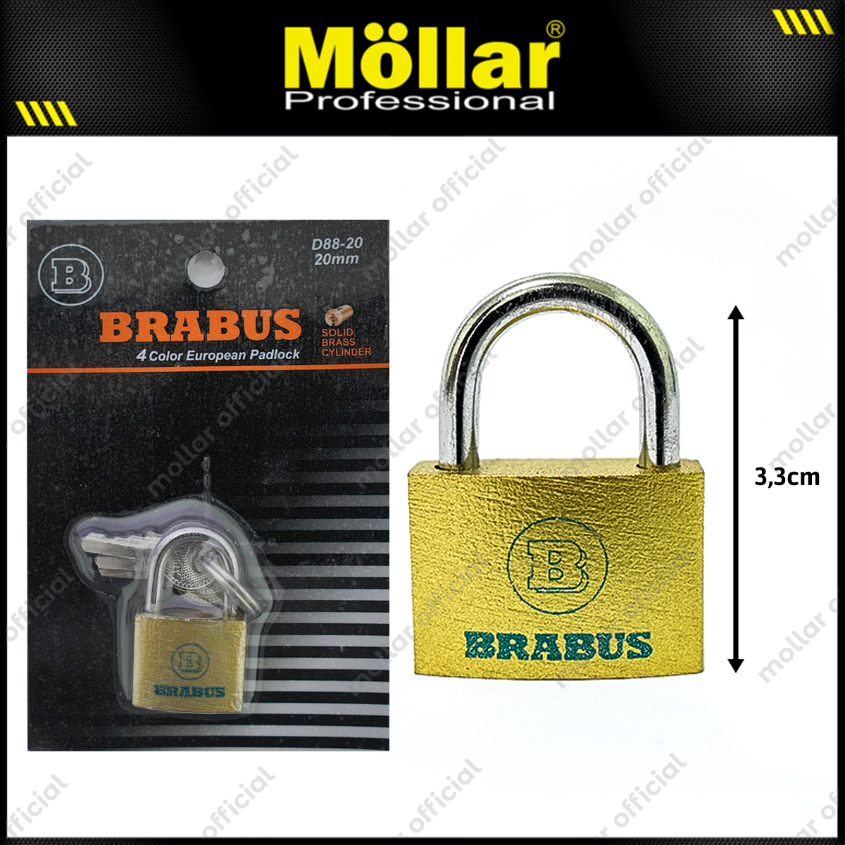 BRABUS D88-20 Gembok Kuning Blister 20 mm Short / Gembok Leher Pendek