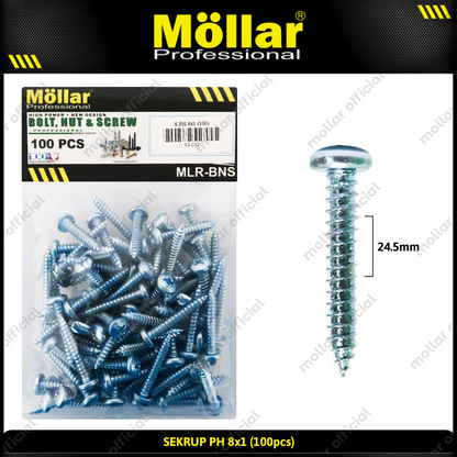 MOLLAR 93-032 Sekrup PH 8 x 1 - 100 pcs