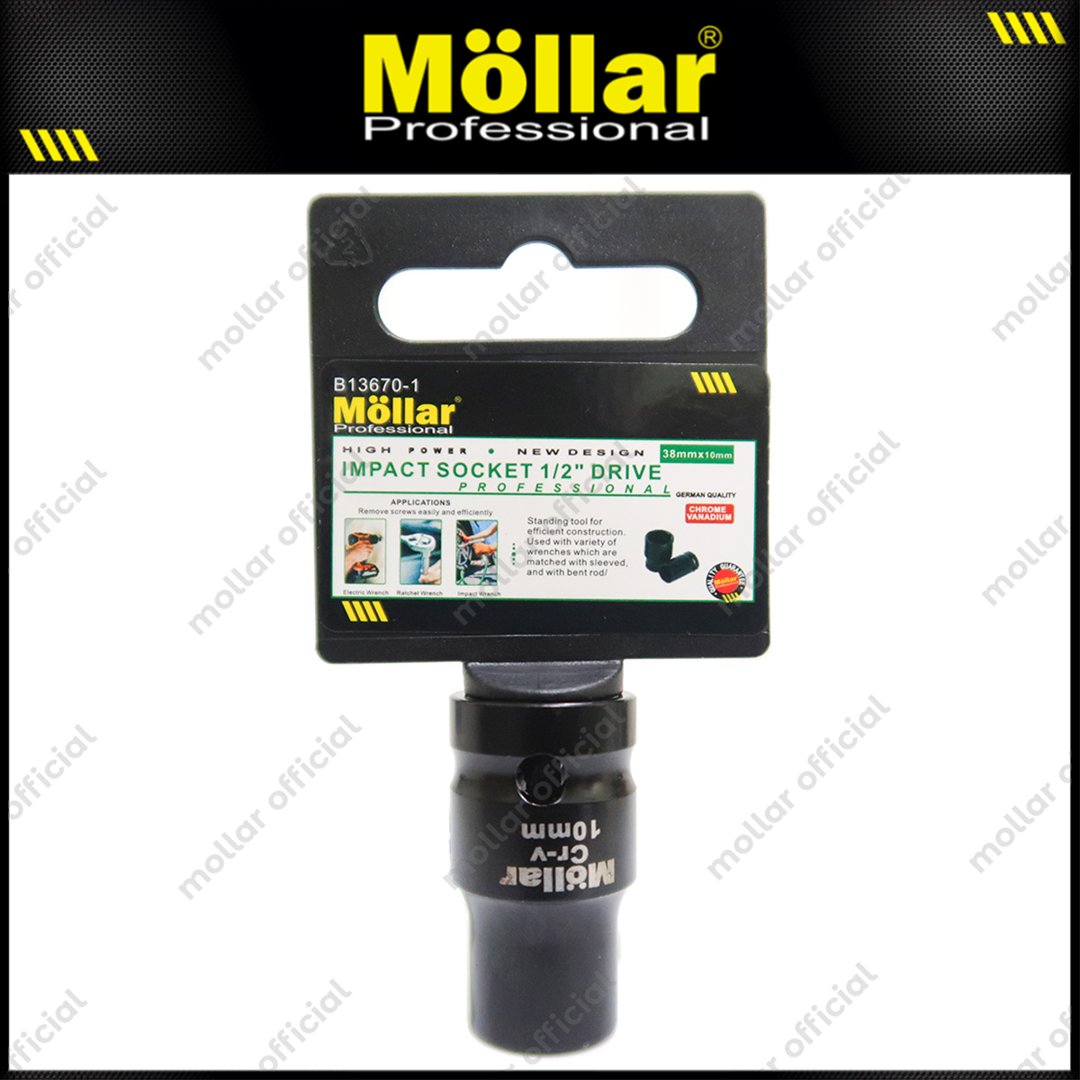 MOLLAR B13670-1 Mata Sok Pendek 1/2" 6PT 10 mm / Deep Socket
