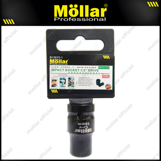 MOLLAR B13670-1 Mata Sok Pendek 1/2" 6PT 10 mm / Deep Socket
