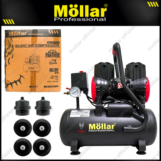 MOLLAR MLR-AC-1515BP Mesin Kompresor Angin Oilless 1 HP 15 Liter Black Panther