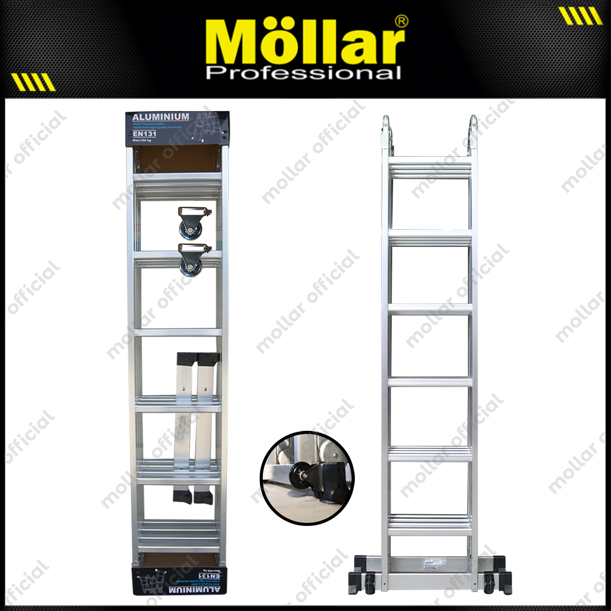 MOLLAR Tangga Lipat Almunium 4x6 7 meter 2 Roda