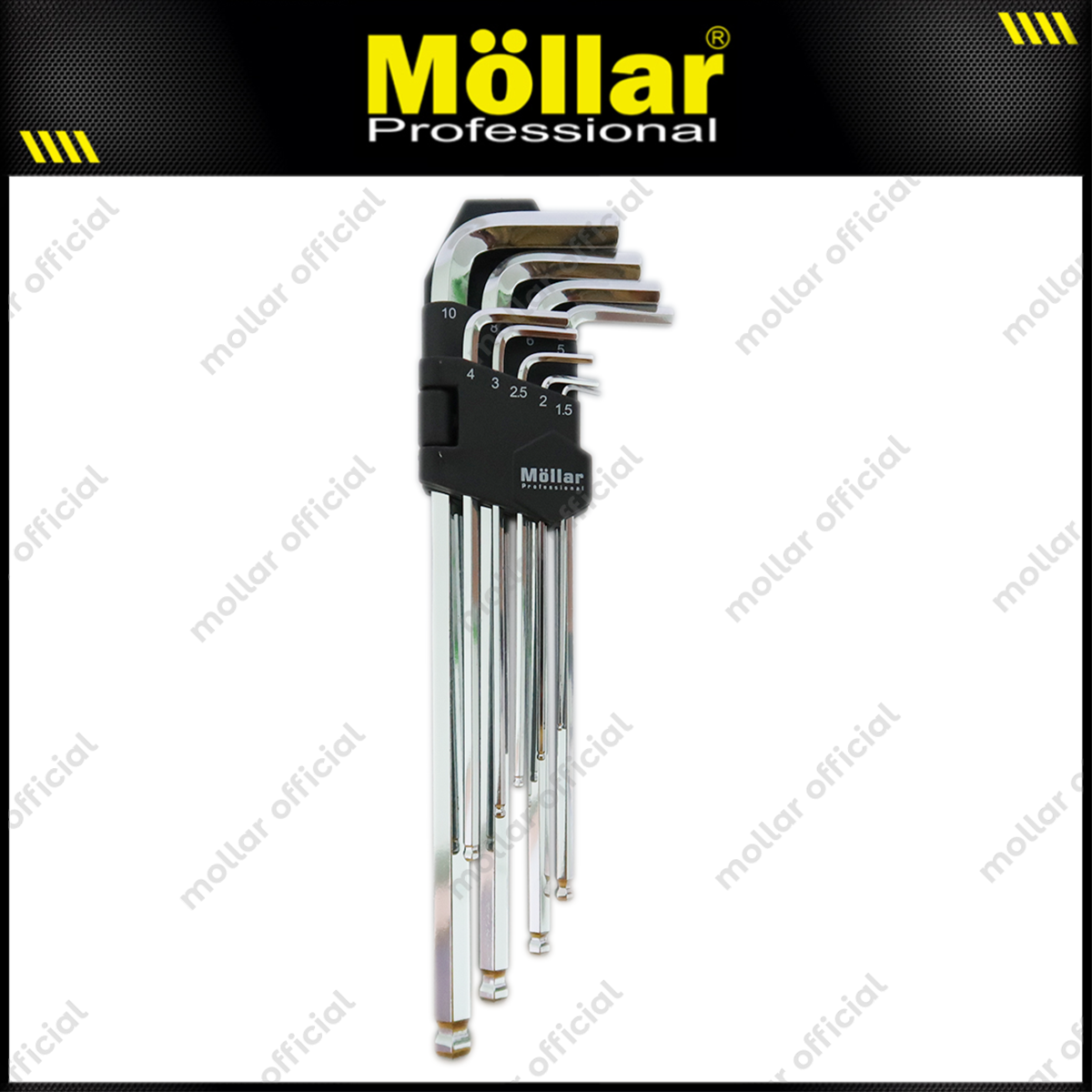 MOLLAR MLR-430200S Kunci L Set Panjang Ballpoint 9 Pcs 1.5-10 mm S2 Steel