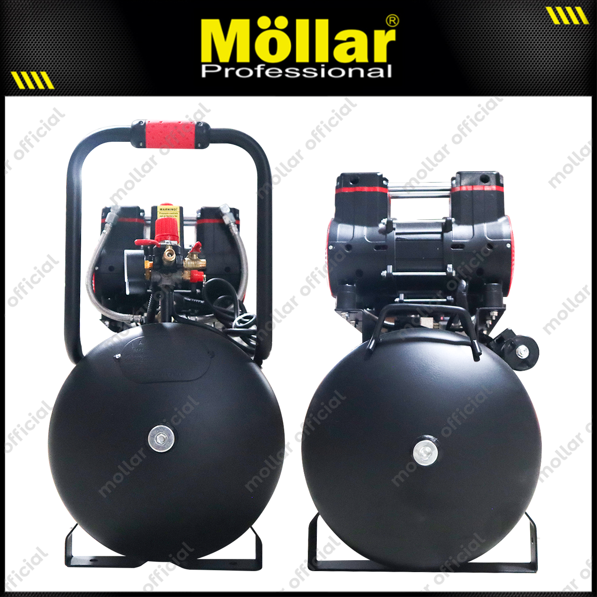 MOLLAR MLR-AC1550H2BP-R Mesin Kompresor Angin Oilless 2x1 HP 50 Liter Black Panther
