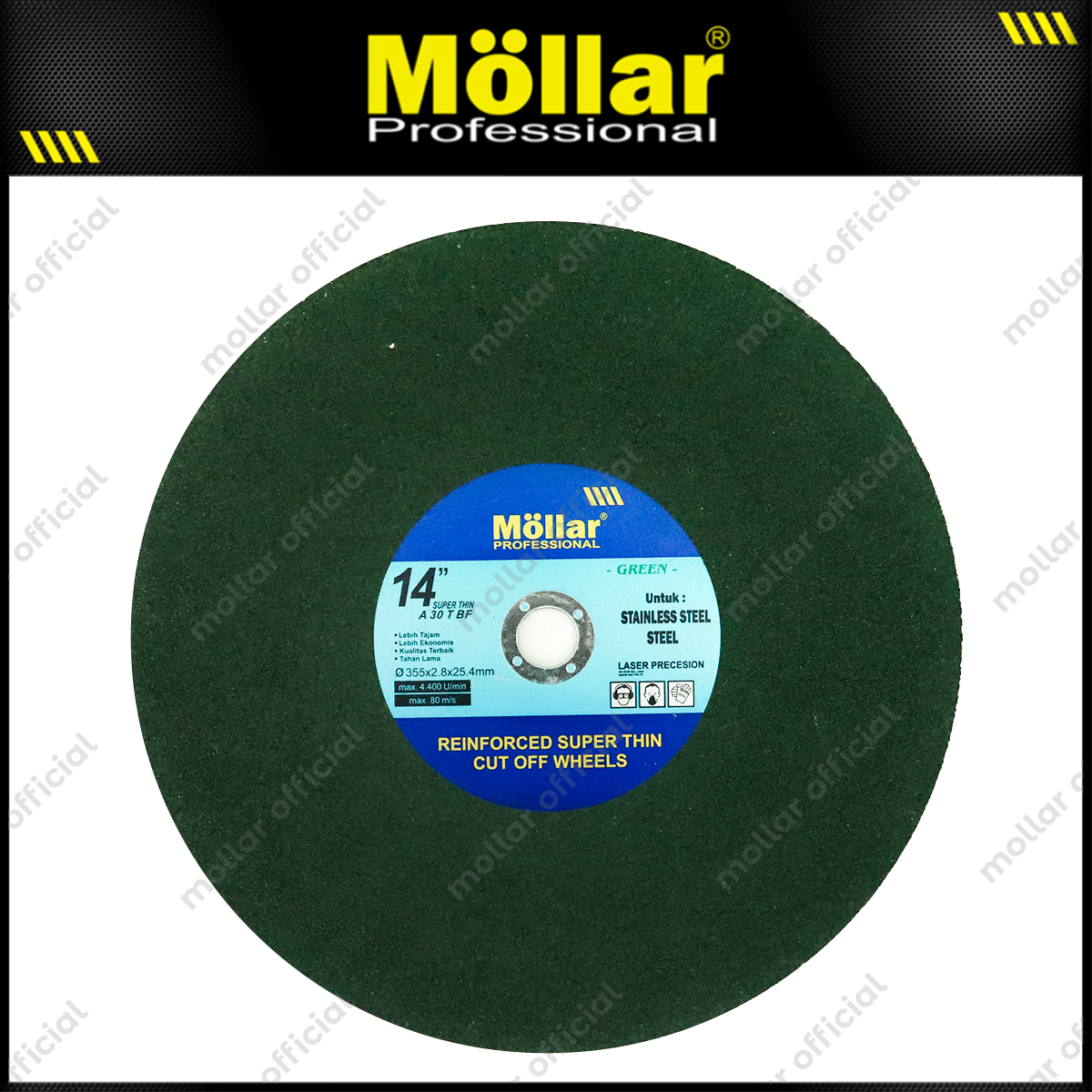 MOLLAR D67051 Mata Gerinda Potong Besi 14" / Cut Off Wheel Green