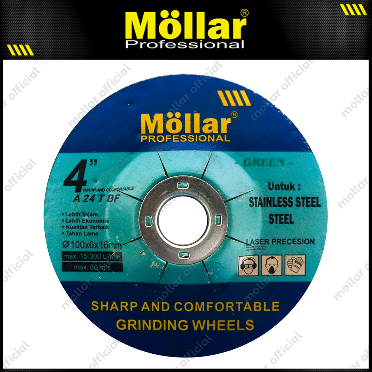 MOLLAR Mata Gerinda Poles Besi 4" Hijau / Grinding Wheel Green