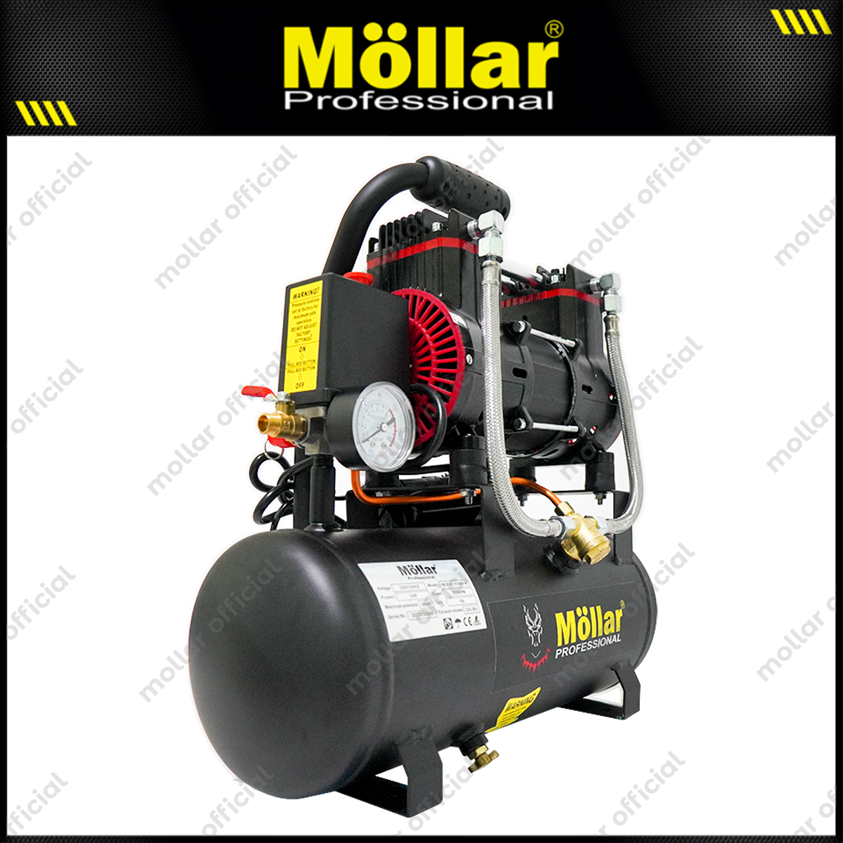 MOLLAR MLR-AC-1510BP Mesin Kompresor Angin Oilless 1 HP 10 Liter Black Panther