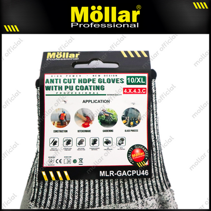 MOLLAR GACPU46 Sarung Tangan Safety Anti Potong HDPE-PU (10/XL)