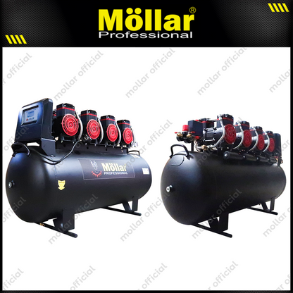 MOLLAR MLR-AC15150H4BP-R Mesin Kompresor Angin Oilless 4x1 HP 150 Liter Black Panther