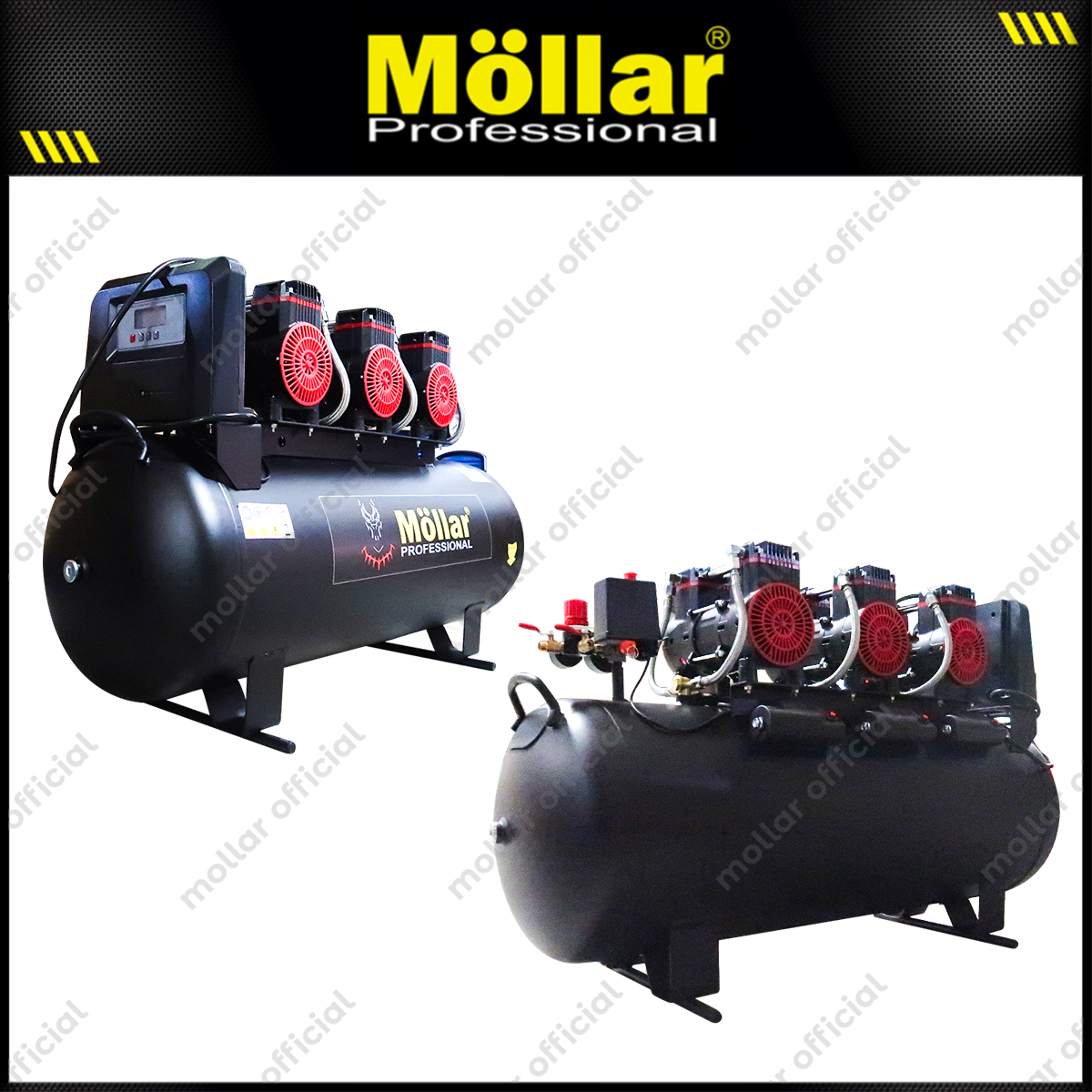 MOLLAR MLR-AC15100H3BP-R Mesin Kompresor Angin Oilless 3x1 HP 100 Liter Black Panther