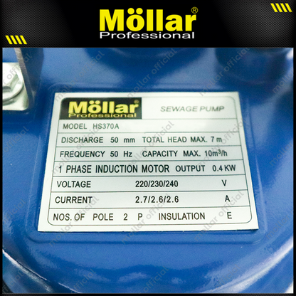 MOLLAR HS370A Pompa Celup Air Kotor 2" 400 Watt Otomatis