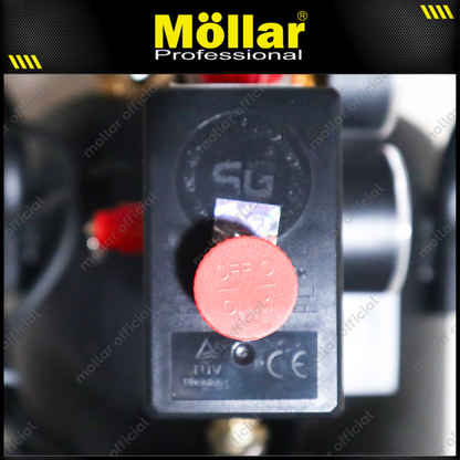 MOLLAR MLR-AC1550H2BP-R Mesin Kompresor Angin Oilless 2x1 HP 50 Liter Black Panther