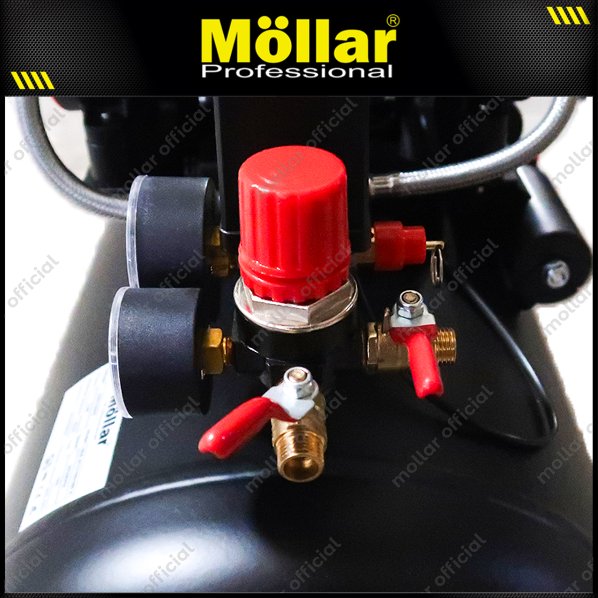 MOLLAR MLR-AC15100H3BP-R Mesin Kompresor Angin Oilless 3x1 HP 100 Liter Black Panther