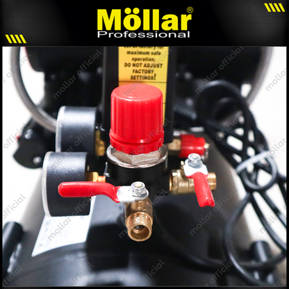 MOLLAR MLR-AC1550H2BP-R Mesin Kompresor Angin Oilless 2x1 HP 50 Liter Black Panther