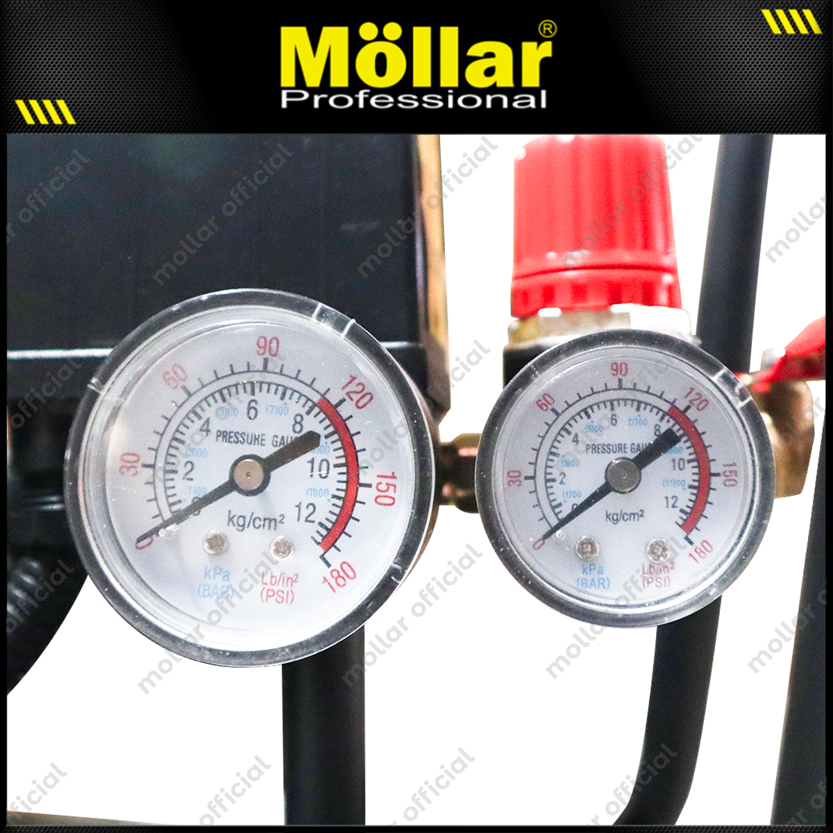 MOLLAR MLR-AC1550H2BP-R Mesin Kompresor Angin Oilless 2x1 HP 50 Liter Black Panther