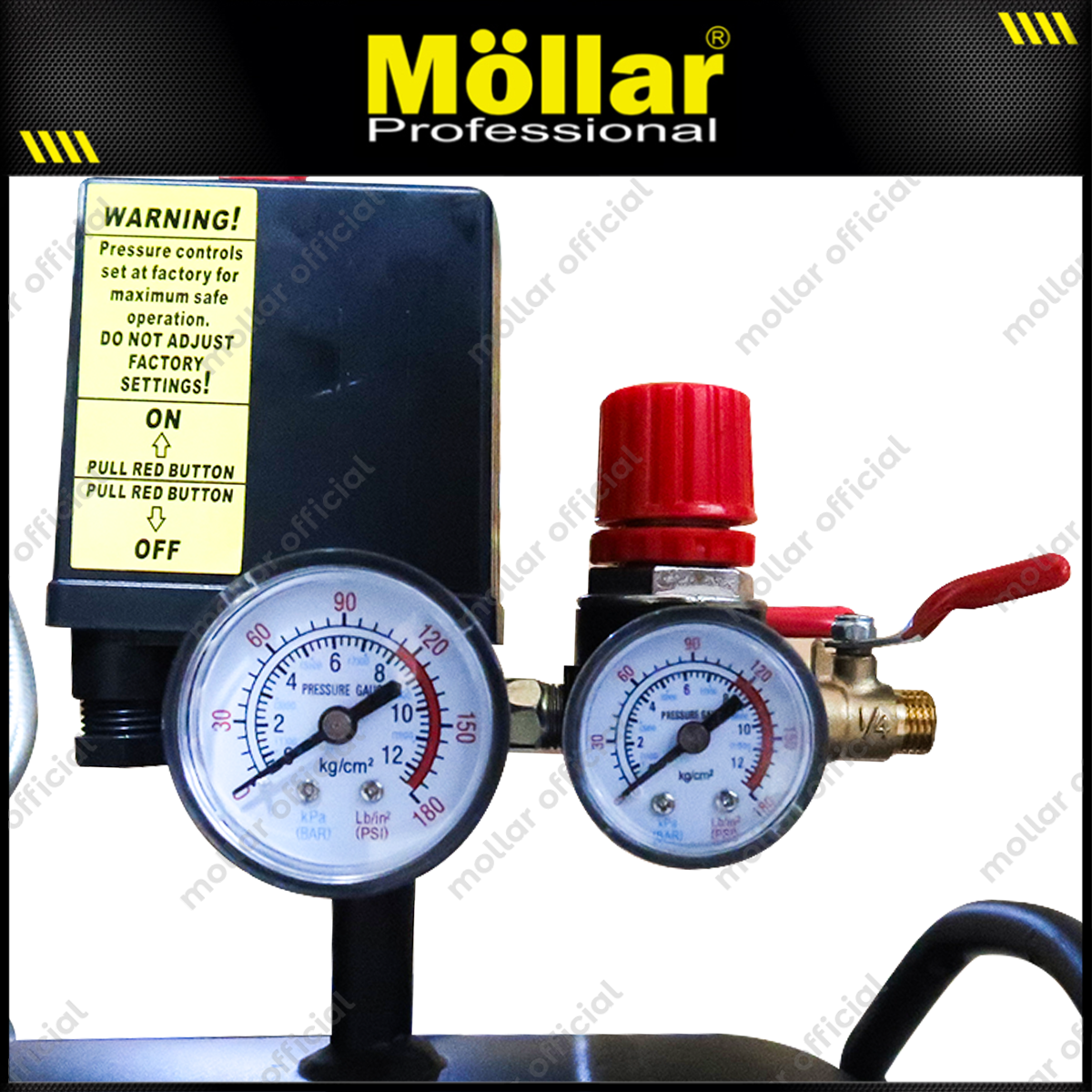 MOLLAR MLR-AC15100H3BP-R Mesin Kompresor Angin Oilless 3x1 HP 100 Liter Black Panther