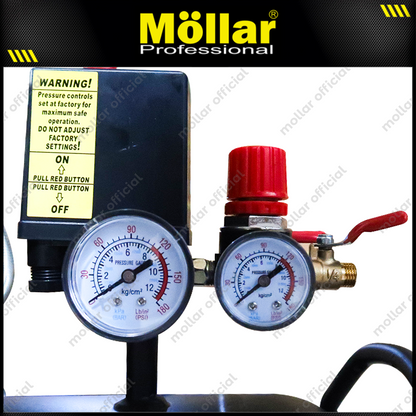 MOLLAR MLR-AC15100H3BP-R Mesin Kompresor Angin Oilless 3x1 HP 100 Liter Black Panther