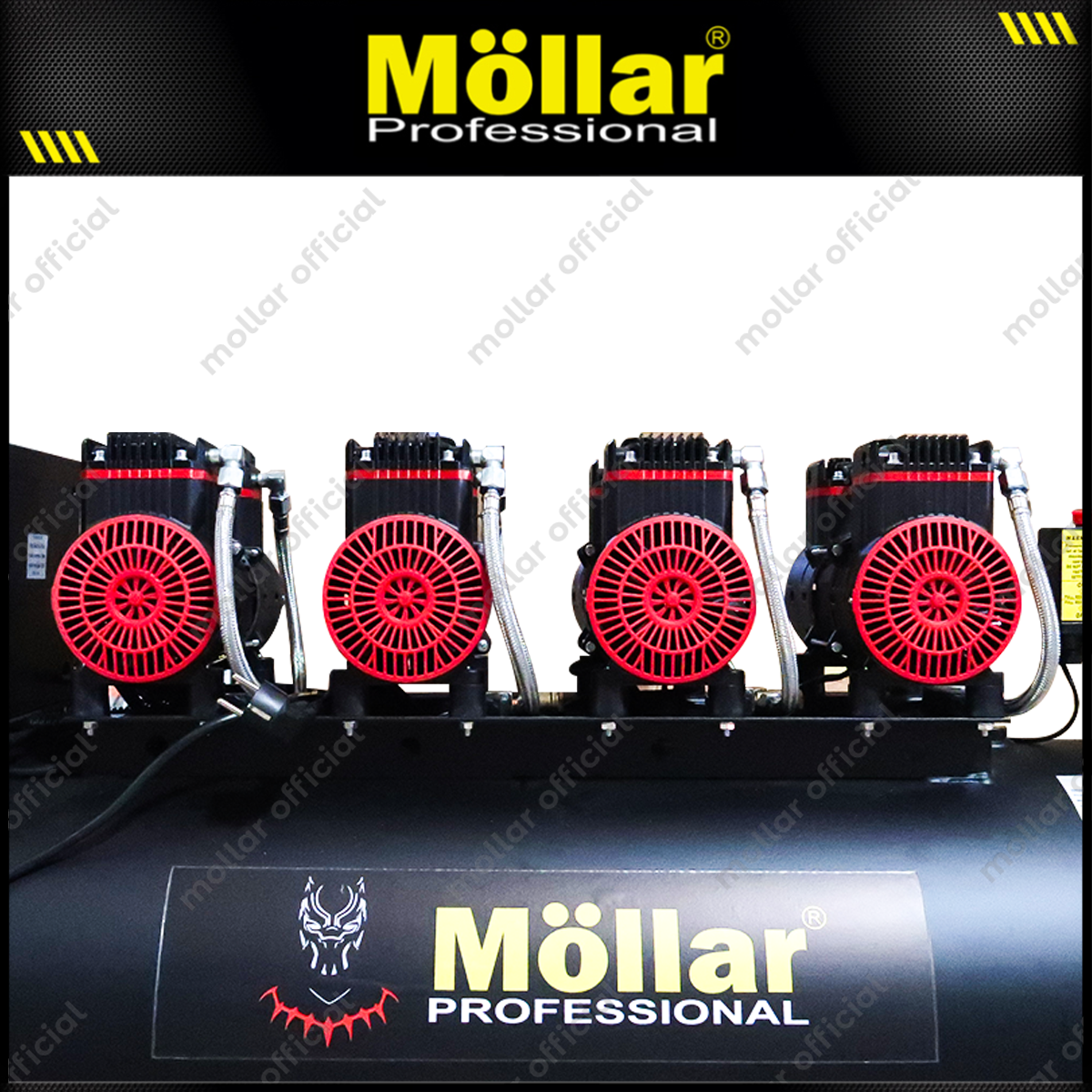 MOLLAR MLR-AC15150H4BP-R Mesin Kompresor Angin Oilless 4x1 HP 150 Liter Black Panther